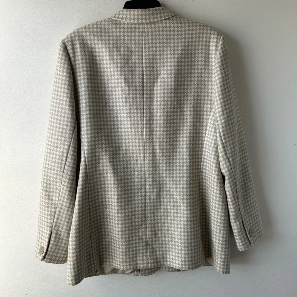 Tailleur Platinum by Barrie Pace Vintage 100% Wool Blazer Houndstooth Cream 16
